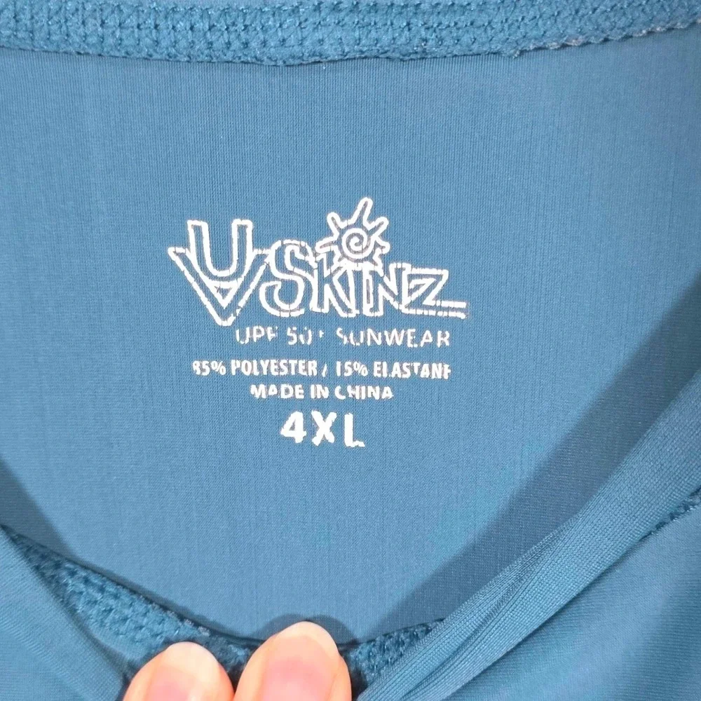 UV Skinz Short Sleeve Crew Sun & Swim Shirt Men 4XL Teal Blue UPF 50+ Rash Guard